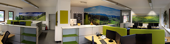 Gigapixel photo of a hilly landscape as wall photo in travel agency.