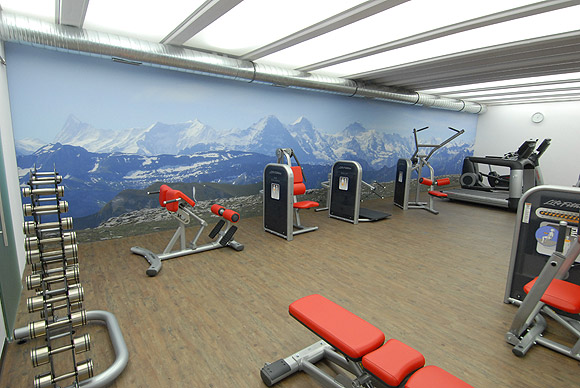 Panoramafoto als Wandbild in Fitnessraum.