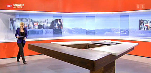 Panoramic pictures as the background of a television studio.