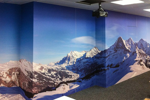 Panoramic photo on the wall of an office.