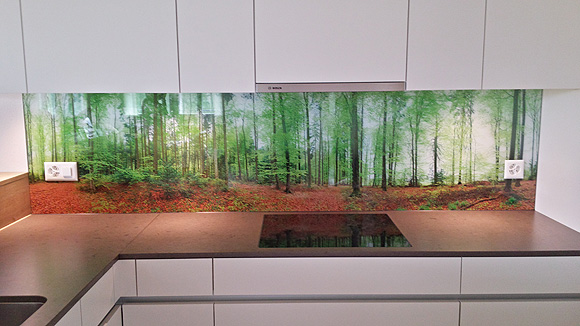 Küchenspiegel aus Glas, mit Panoramabild