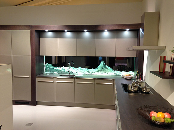 High resolution panorama photo of the Matterhorn on glass kitchen rear wall