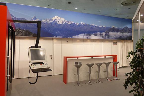 Mountain panorama at the Agathon AG Maschinenfabrik exhibition stand.