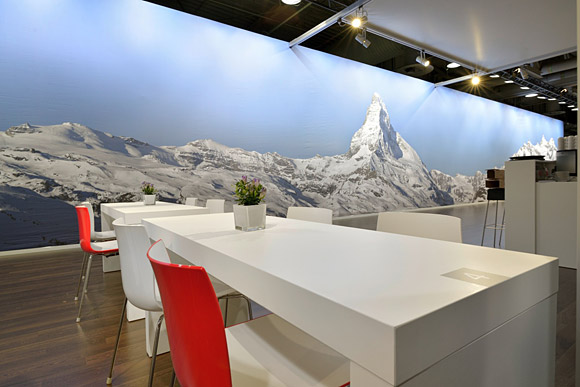 Panoramic wall with Matterhorn as the rear wall of a very large exhibition stand.