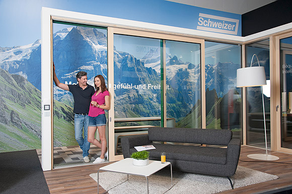 Mountain panorama at the Ernst Schweizer AG exhibition stand.