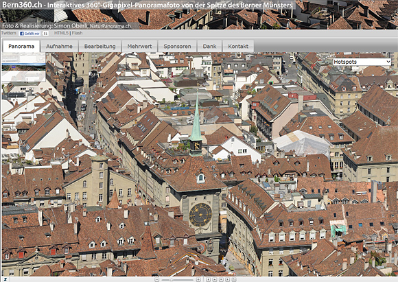 Interaktives 360° Gigapixel-Panoramabild Bern360.ch