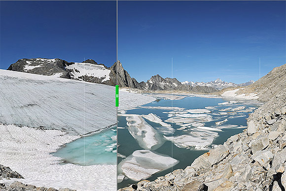 Interactive photo comparisons with panoramic photos.