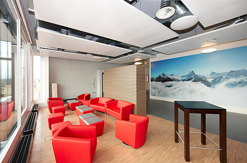 Large Alpine panorama in staff restaurant.