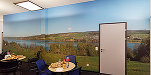 Panoramafoto von Hallwilersee und Umgebung als Wandbild Aufenthaltsraum.