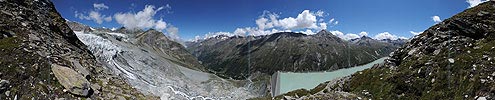 P003962: Panoramabild Gletscherabbruch Allalingletscher und Staudamm Mattmark