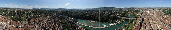 P008111c: 360° Gigapixel-Panorama Blick von der Spitze des Münsterturms auf die Stadt Bern und ihre Umgebung