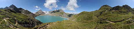 P010381: 360° Panoramabild Stausee in Berglandschaft