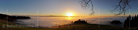 P010916c: Panorama Abendstimmung mit Nebelmeer und feinen Farbabstufungen