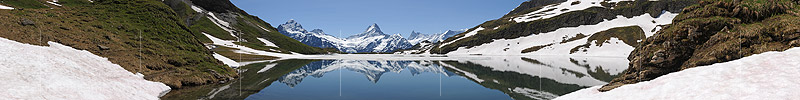P013031: Panoramafoto Spiegelung der Berner Alpen im Bachalpsee oberhalb Grindelwald