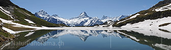 Neu in NaturPanorama.ch: Panorama Spiegelung der Berner Alpen im Bachalpsee (Grindelwald)