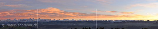 P015607b: Panoramafoto Abendstimmung mit gefärbten Wolken über den Berner Alpen