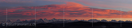P015611b: Panoramafoto Abendstimmung mit gefärbten Wolken über den Berner Alpen