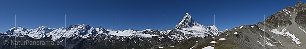 P018193g: Panoramafoto Monte Rosa, Liskamm, Castor, Pollux, Breithorn, Matterhorn und Dent d