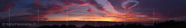 P019021: Panorama Kunstvoll geformte glühende Wolken am Abendhimmel