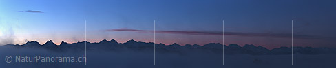 New in NaturPanorama.ch: Panorama photo Bernese Alps with morning red and sea of fog