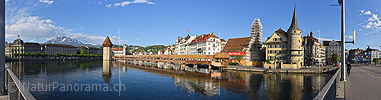 P021226: Hochaufgelöstes Panoramafoto Luzern, Pilatus, Kapellbrücke und Wasserturm