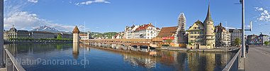 P021226a: Panoramafoto Luzern, Pilatus, Kapellbrücke und Wasserturm