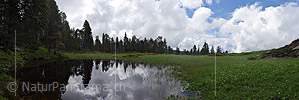 P021507: Panoramafoto Spiegelung von Wolken in kleinem Bergsee