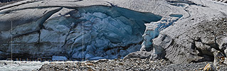 P022030: Panoramafoto Zerrissenes Gletschereis am Gletschertor
