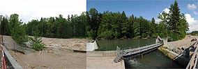 V000016: Interaktiver Vorher-Nachher Bildvergleich vom Hochwasser am Fluss Emme vom 1.6.2013