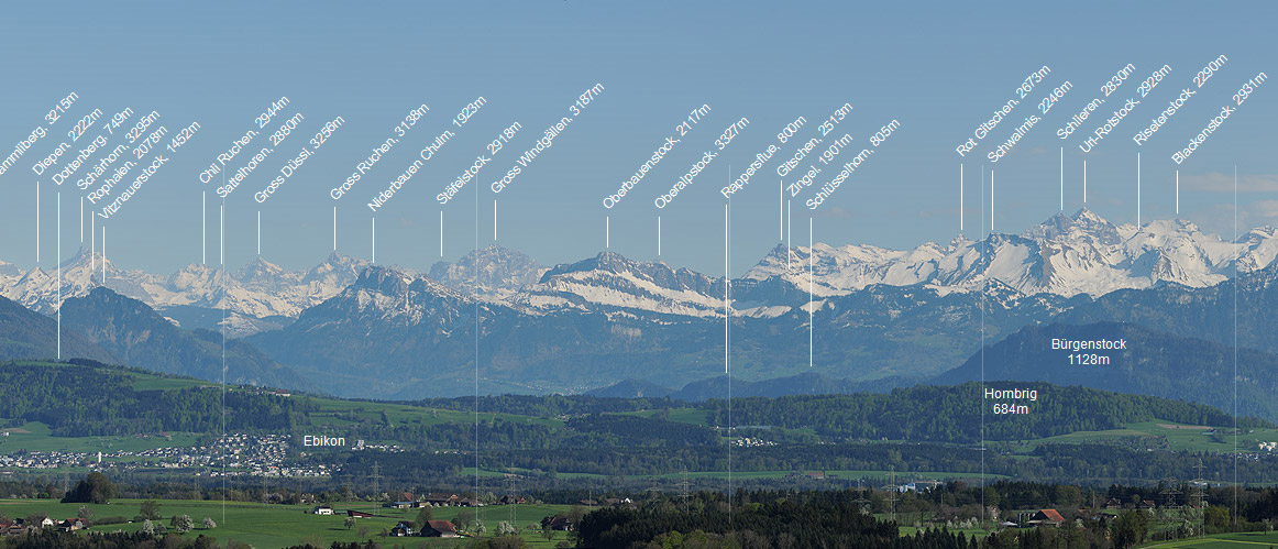 Beschriftetes Alpenpanorama der Zentralalpen