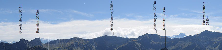 Marked mountain panorama of the foothills of the Alps